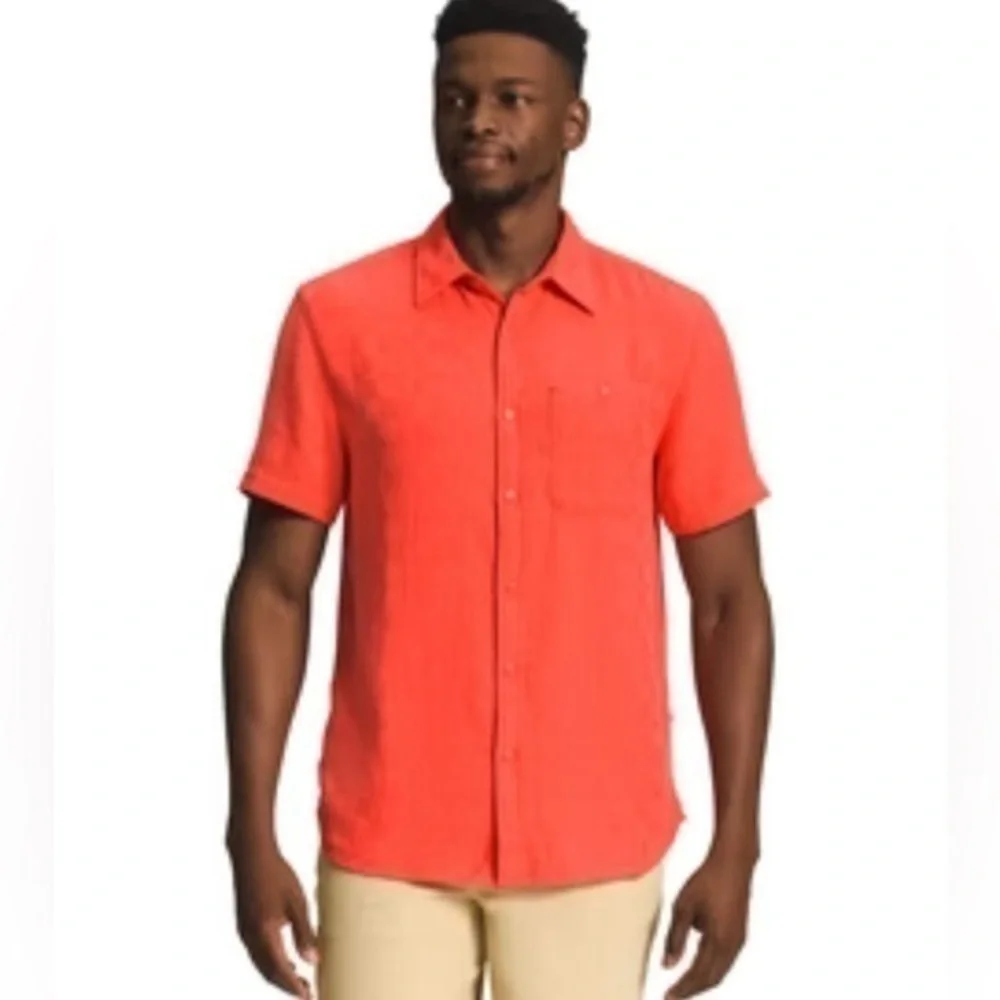 THE NORTH FACE Loghill Jacquard Short Sleeve Shirt Cotton‎ Hemp Orange Size XL